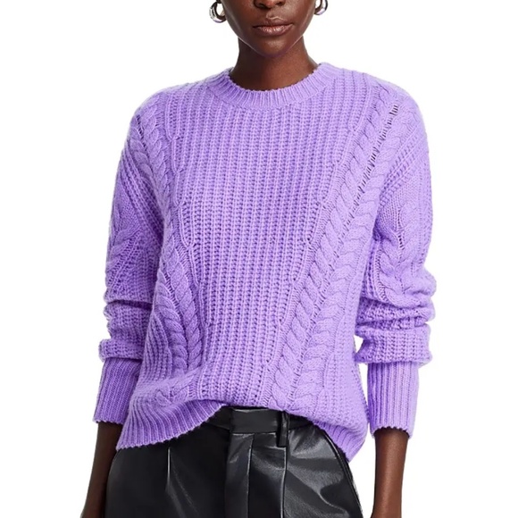 Luxurious 100% Cashmere Crewneck Cable Knit Sweater By Aqua in purple - Picture 1 of 6